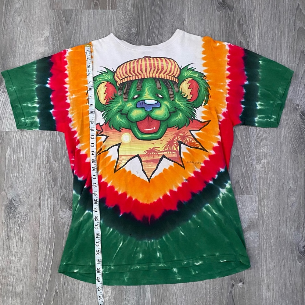 1999 Vintage Rare Grateful Dead Tie Dye Rasta Bear T-shirt Size L Liquid Blue